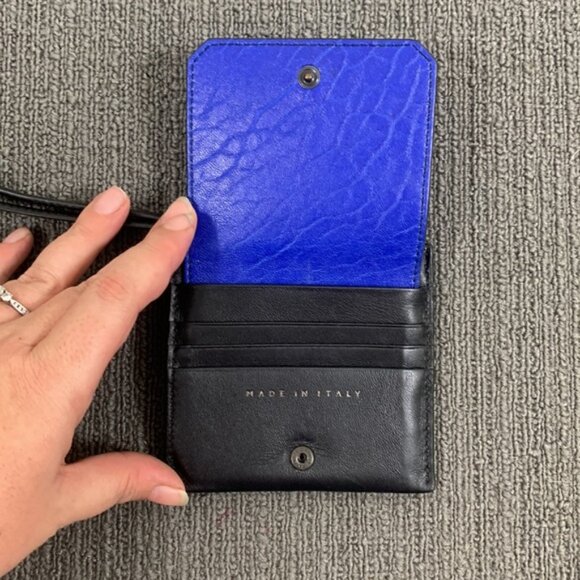 30 Studio Maggio Wallet Womens Small Black Blue Leather Snap Clutch Zip Wristlet - Picture 5 of 14